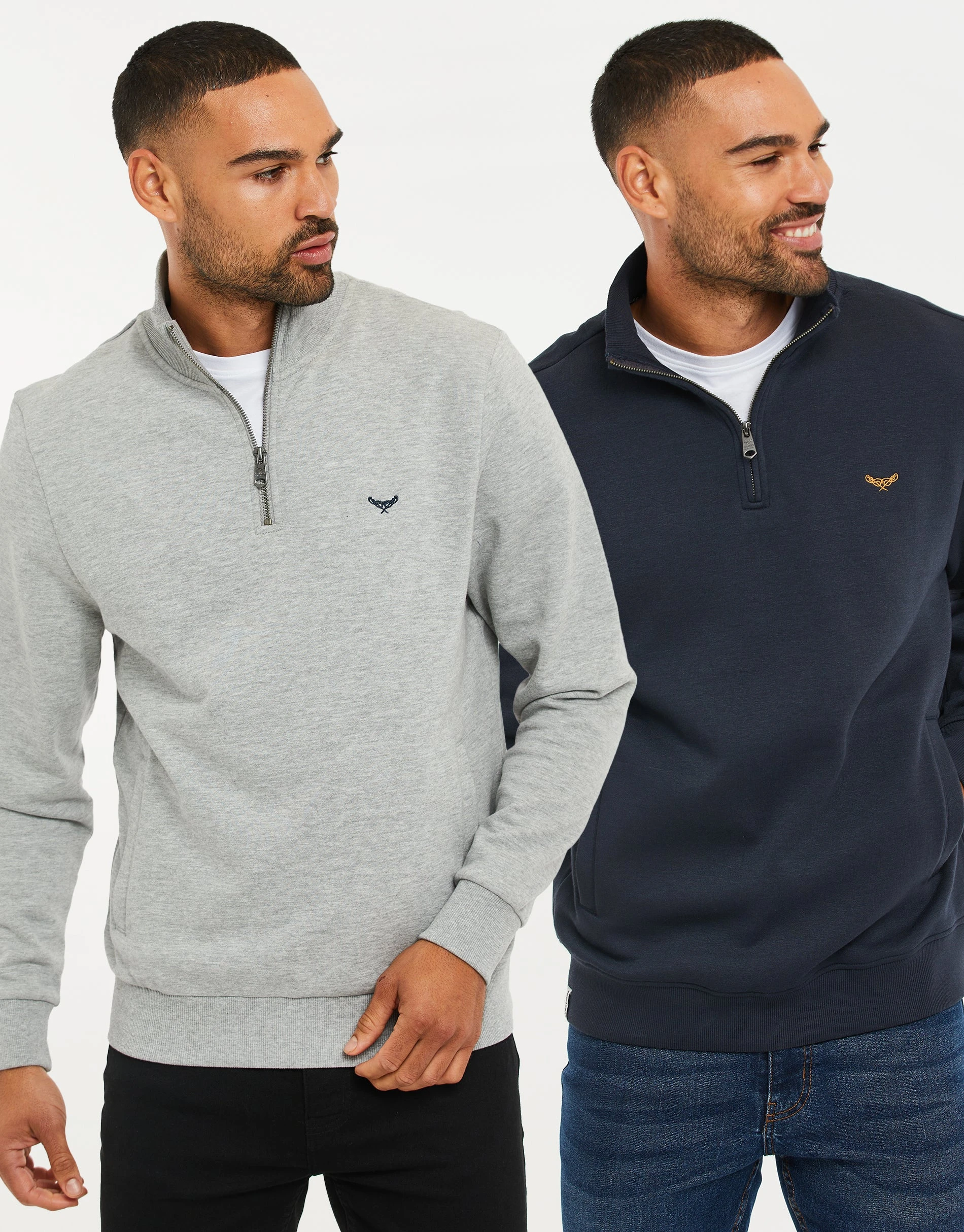 Men's Navy & Grey Marl Quarter Zip Sweatshirts (2 Pack)