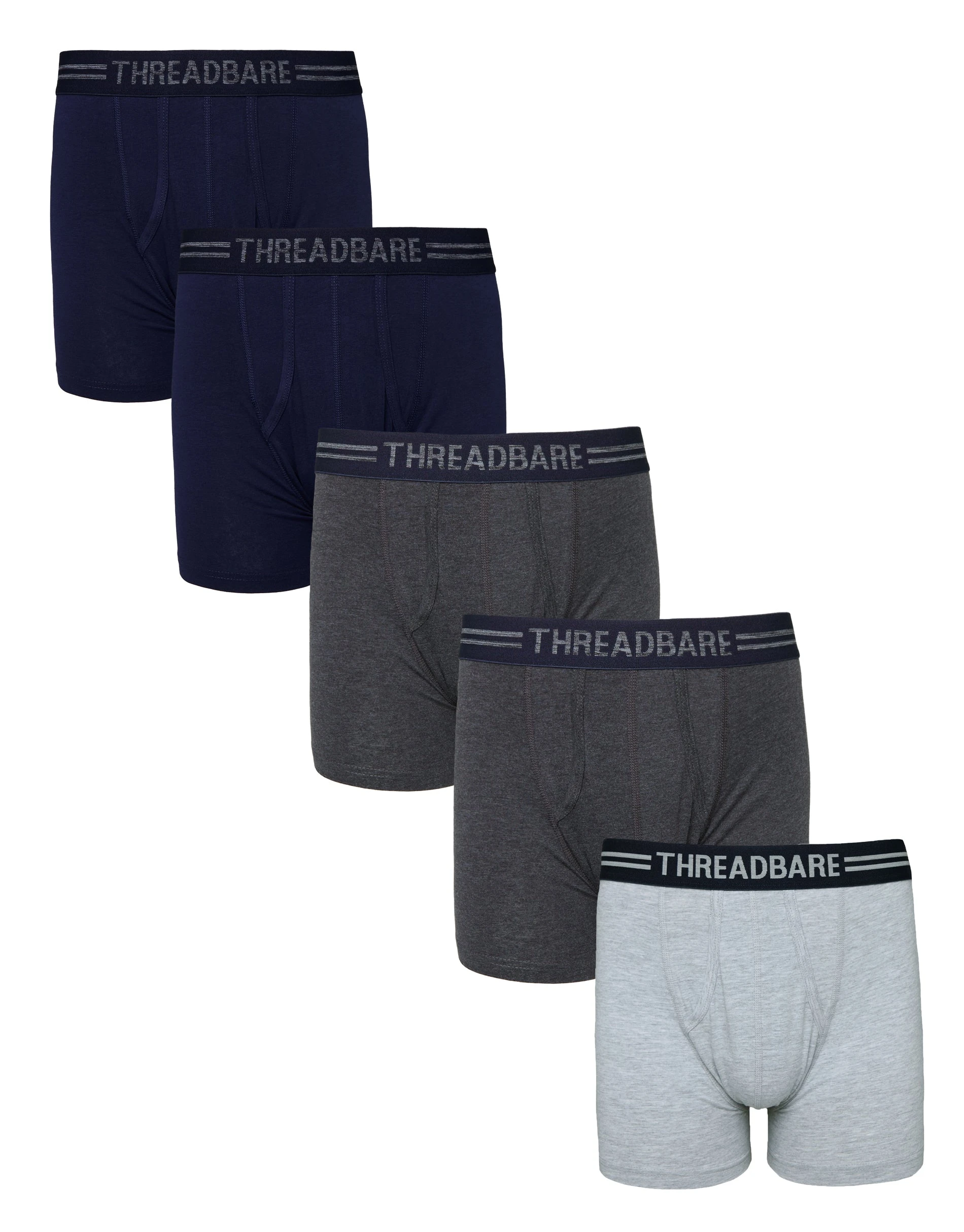 Men's Navy & Grey Mix A-Front Trunks (5 Pack)