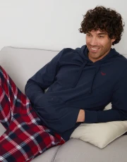 Men's Navy Hoodie & Check Bottoms Pyjamas (2 Piece Set)