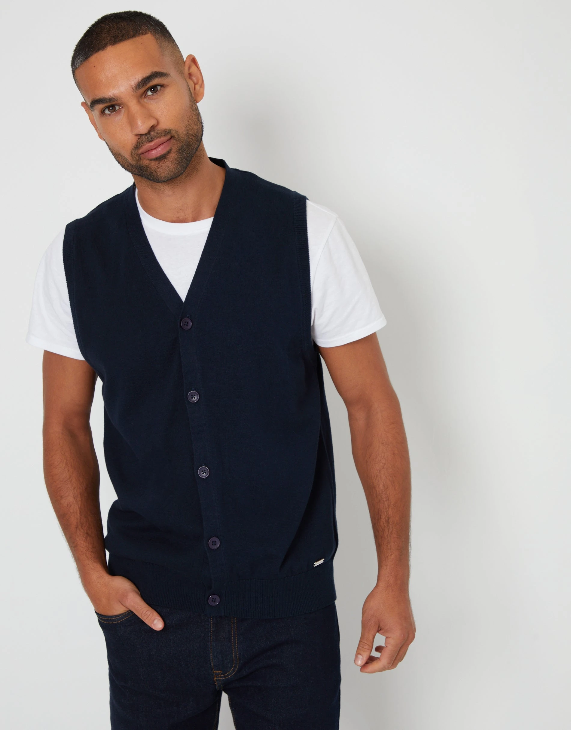 Men's Navy Knitted Button Up Waistcoat