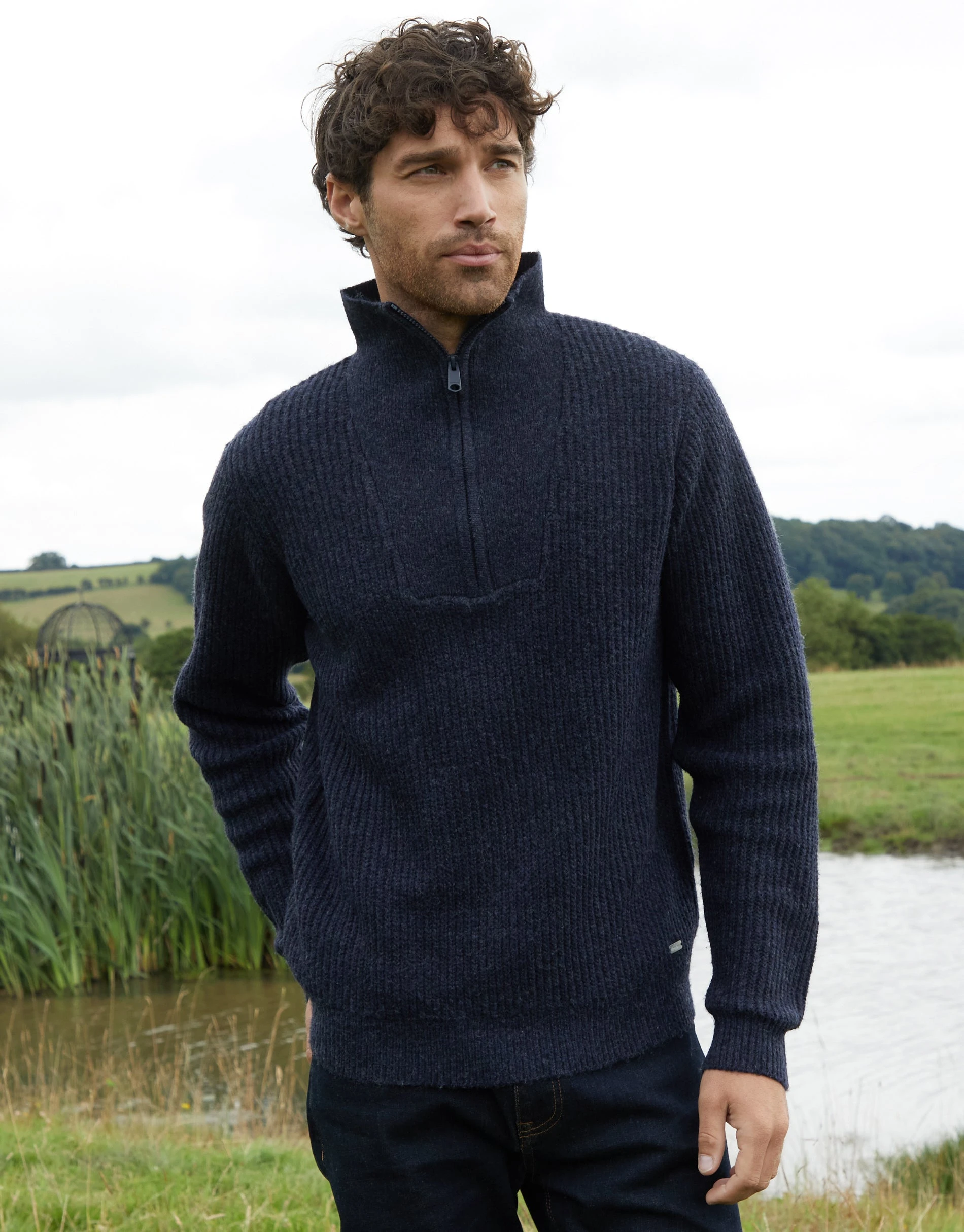 Men's Navy Knitted Quarter Zip Jumper