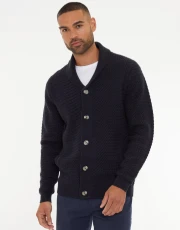 Men's Navy Knitted Shawl Cardigan