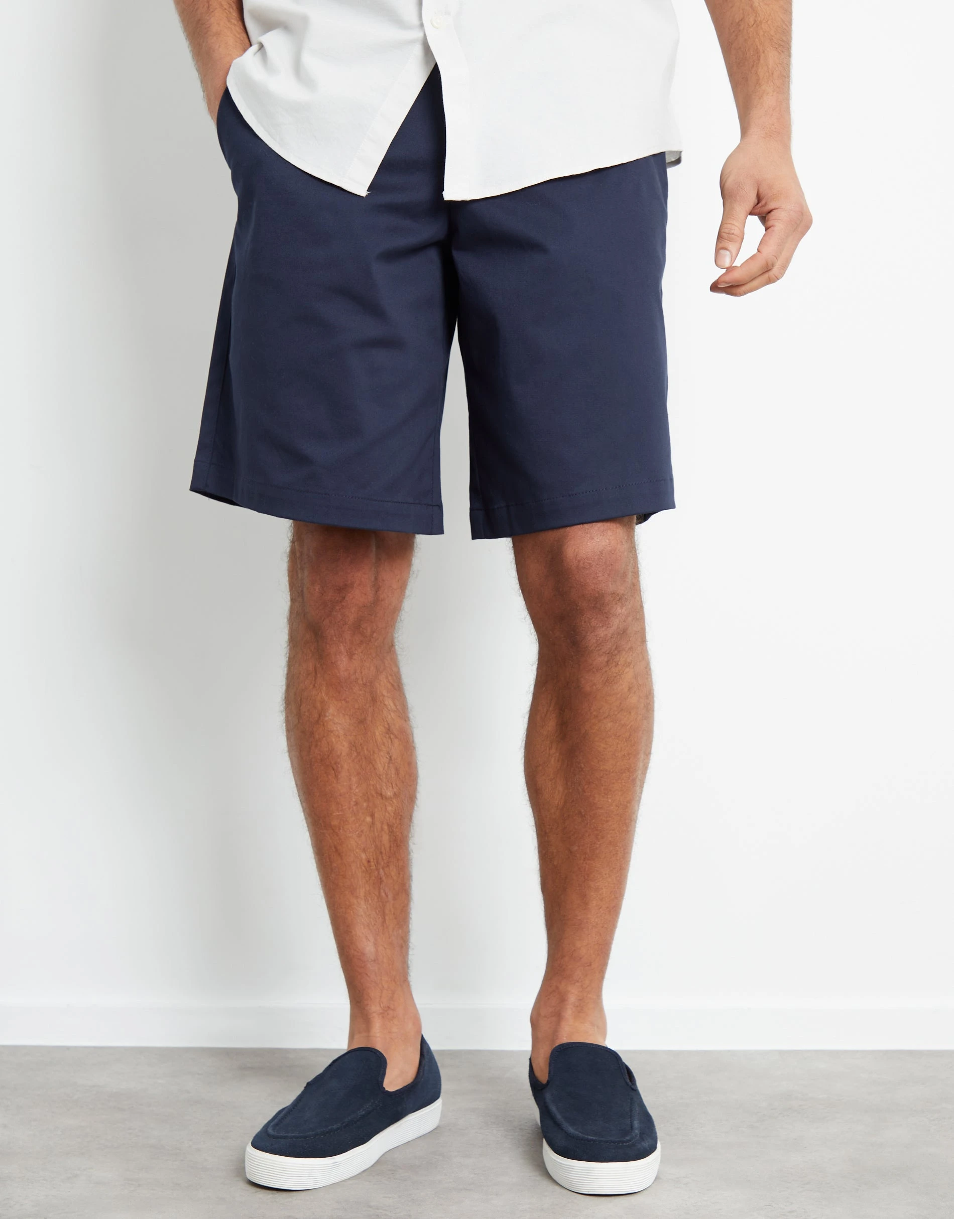 Men's Navy Long Cotton Twill Shorts