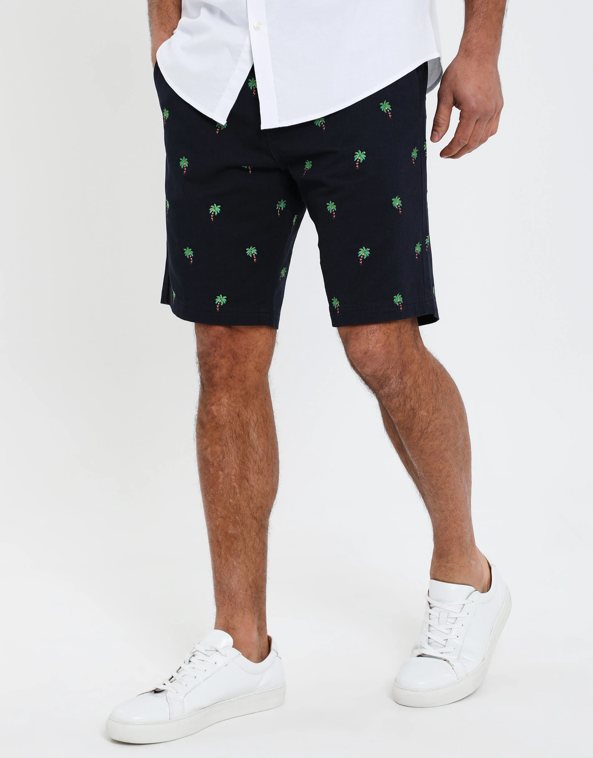 Men's Navy Palm Print Chino Shorts