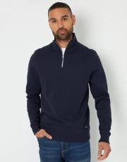 Men's Navy Pique Quarter Zip Funnel Neck Sweatshirt