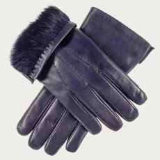 Mens Navy Rabbit Fur Lined Leather Gloves