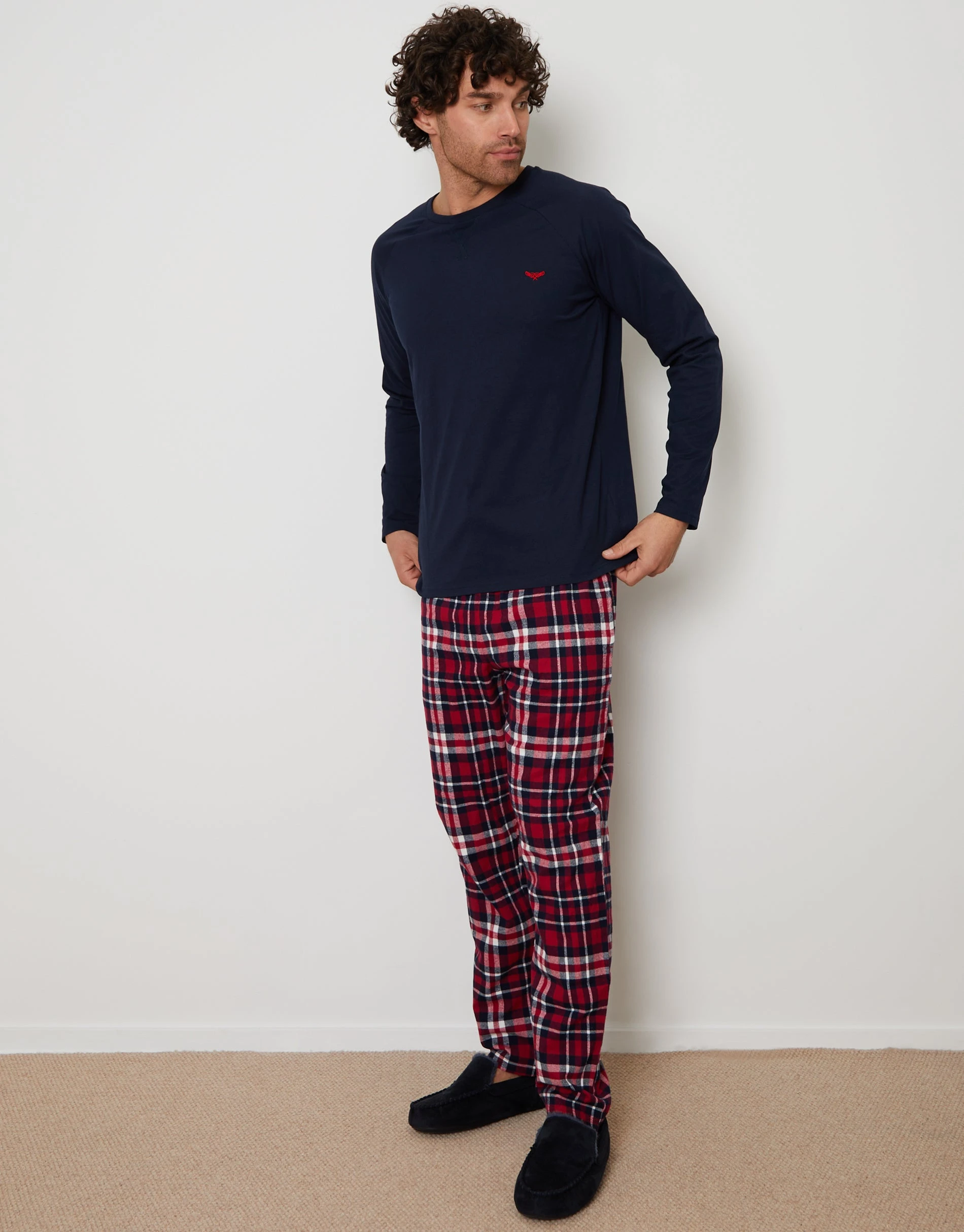 Men's Navy & Red Pyjama Sweatshirt & Bottoms (2-Piece Set)