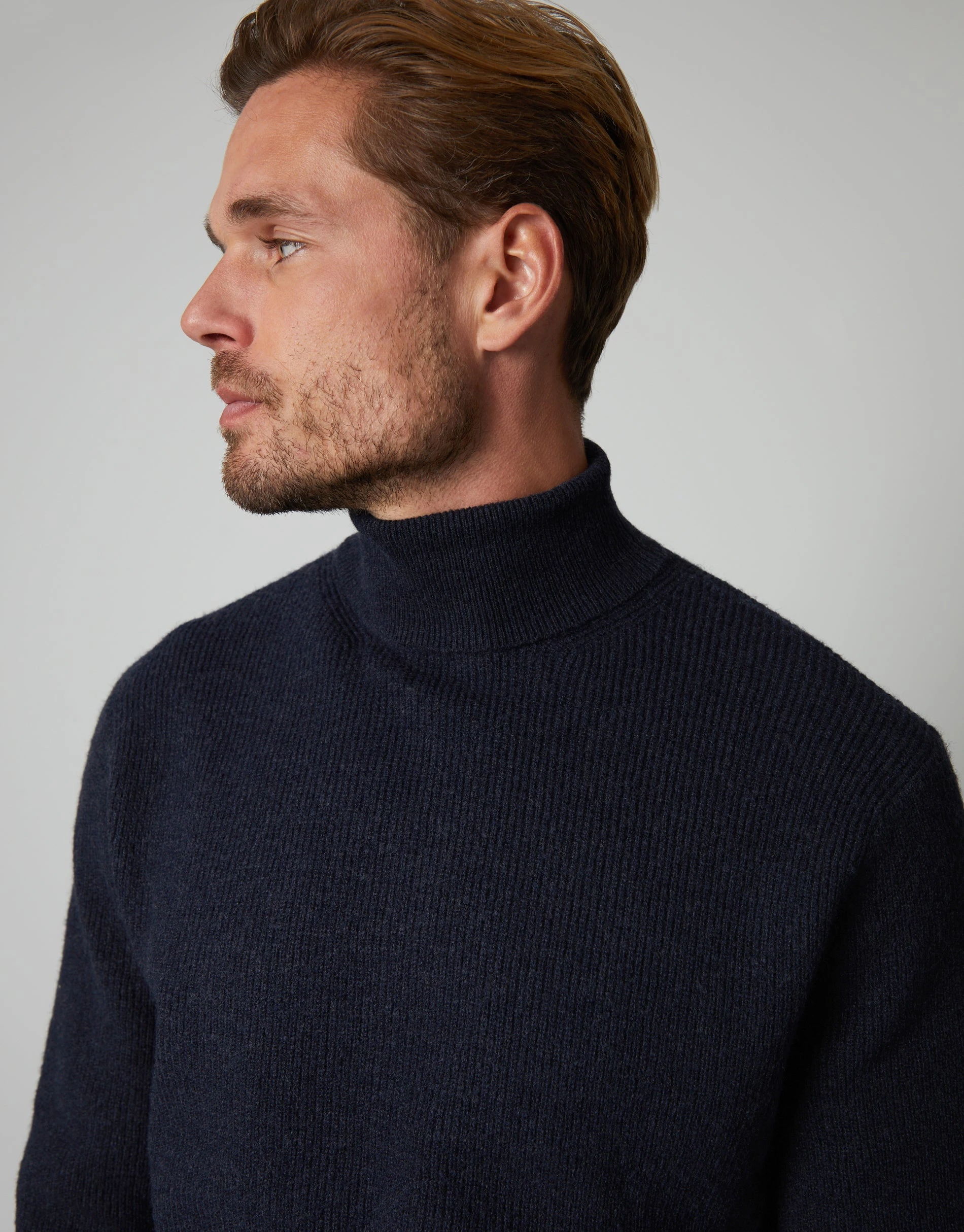 Men's Navy Ribbed Roll Neck Jumper