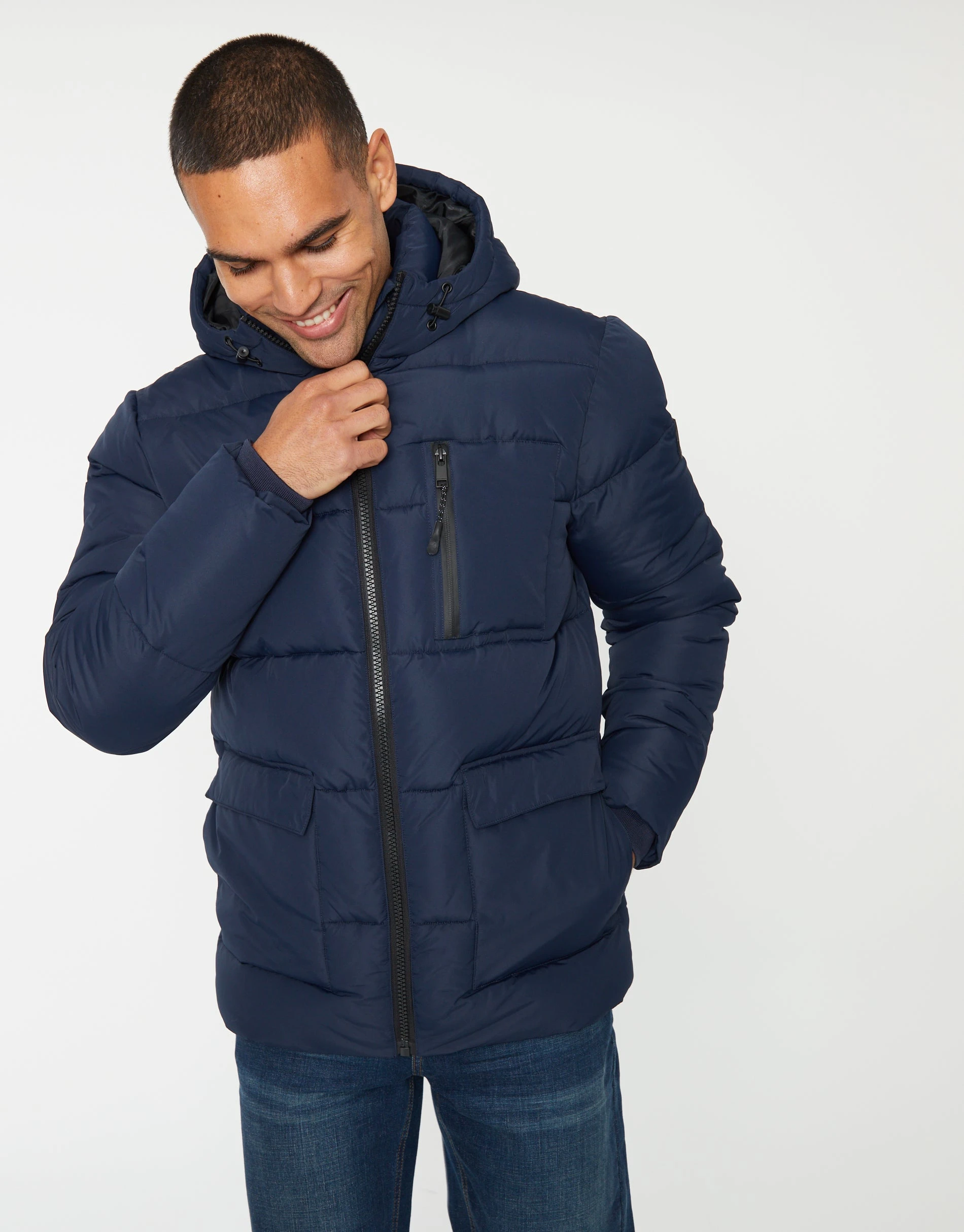 Men's Navy Showerproof Double Layer Puffer Jacket