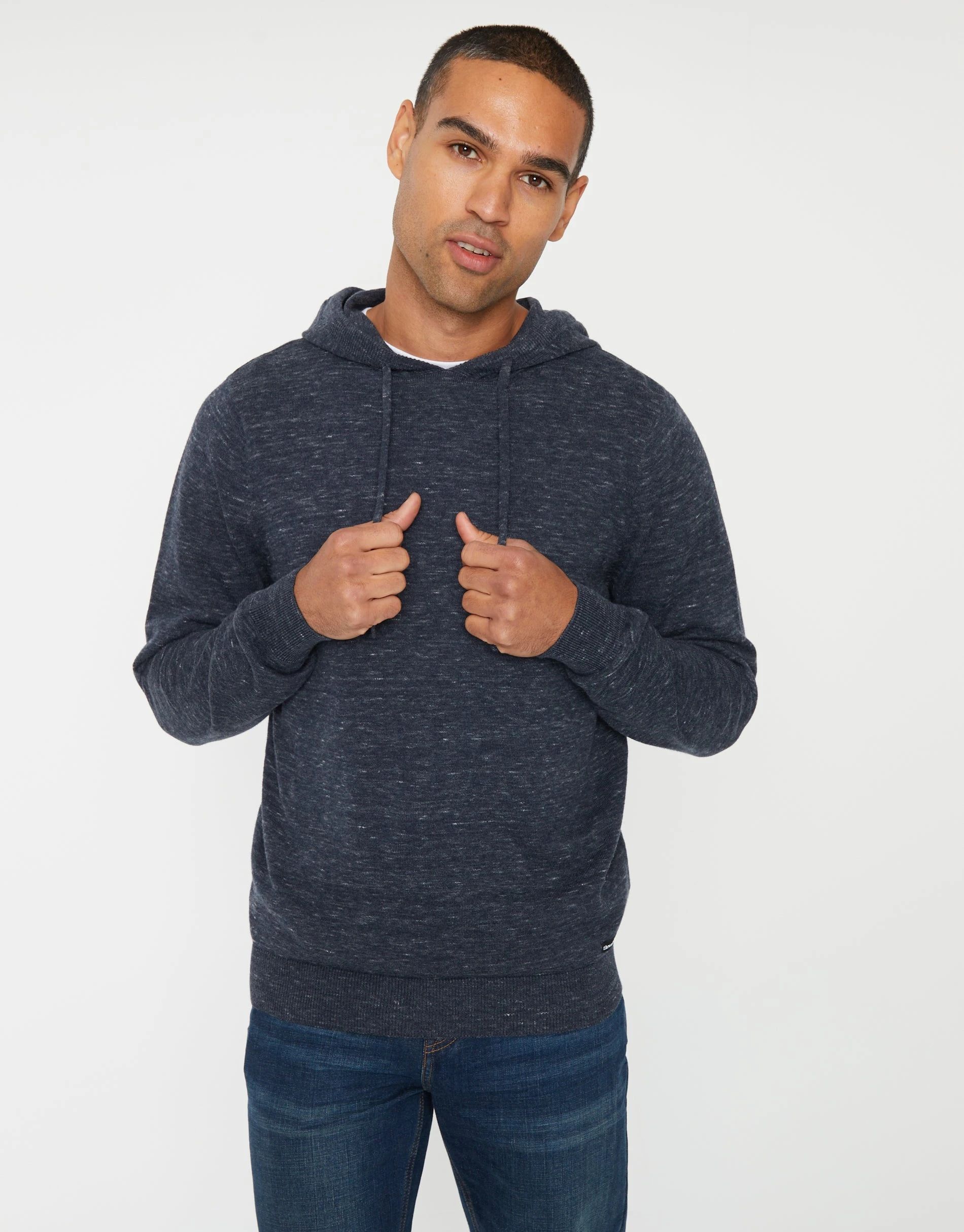 Men's Navy Space Dye Knitted Hoodie