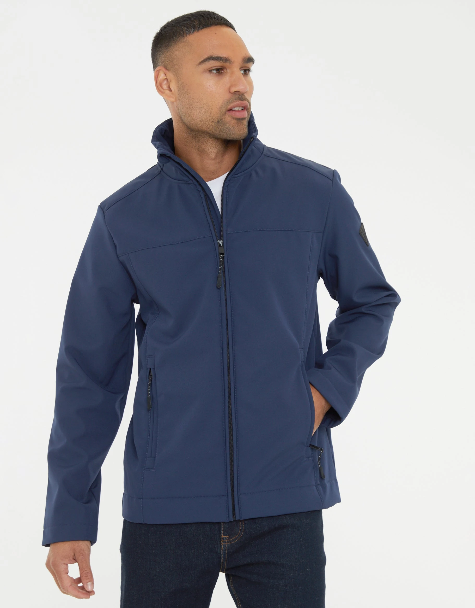 Men's Navy Stretch Funnel Neck Lightweight Jacket