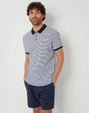 Men's Navy Stripe Contrast Collar Polo Shirt