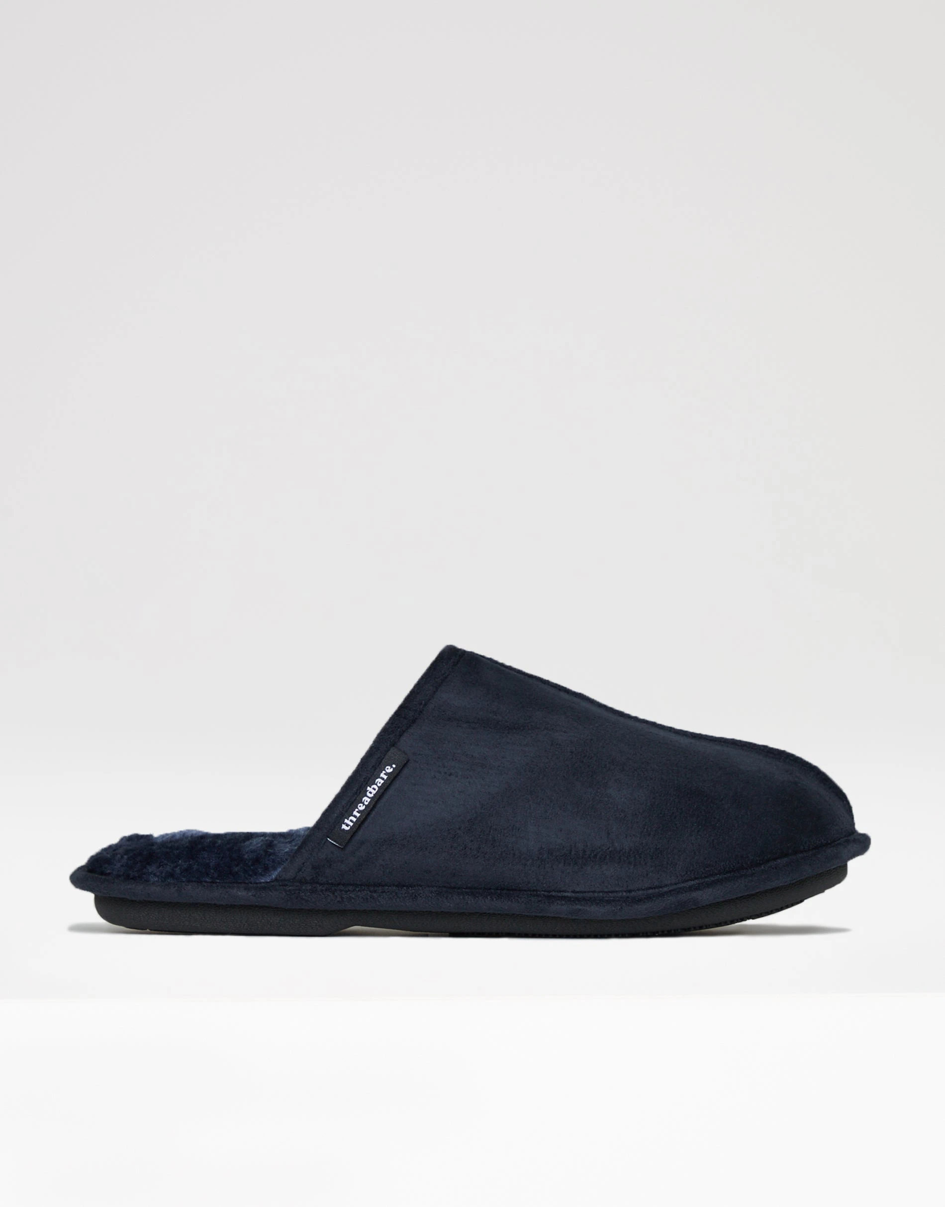 Men's Navy Suedette Mule Slippers with Faux Fur Lining