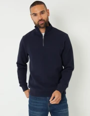 Mens Navy Textured Quarter Zip Sweatshirt