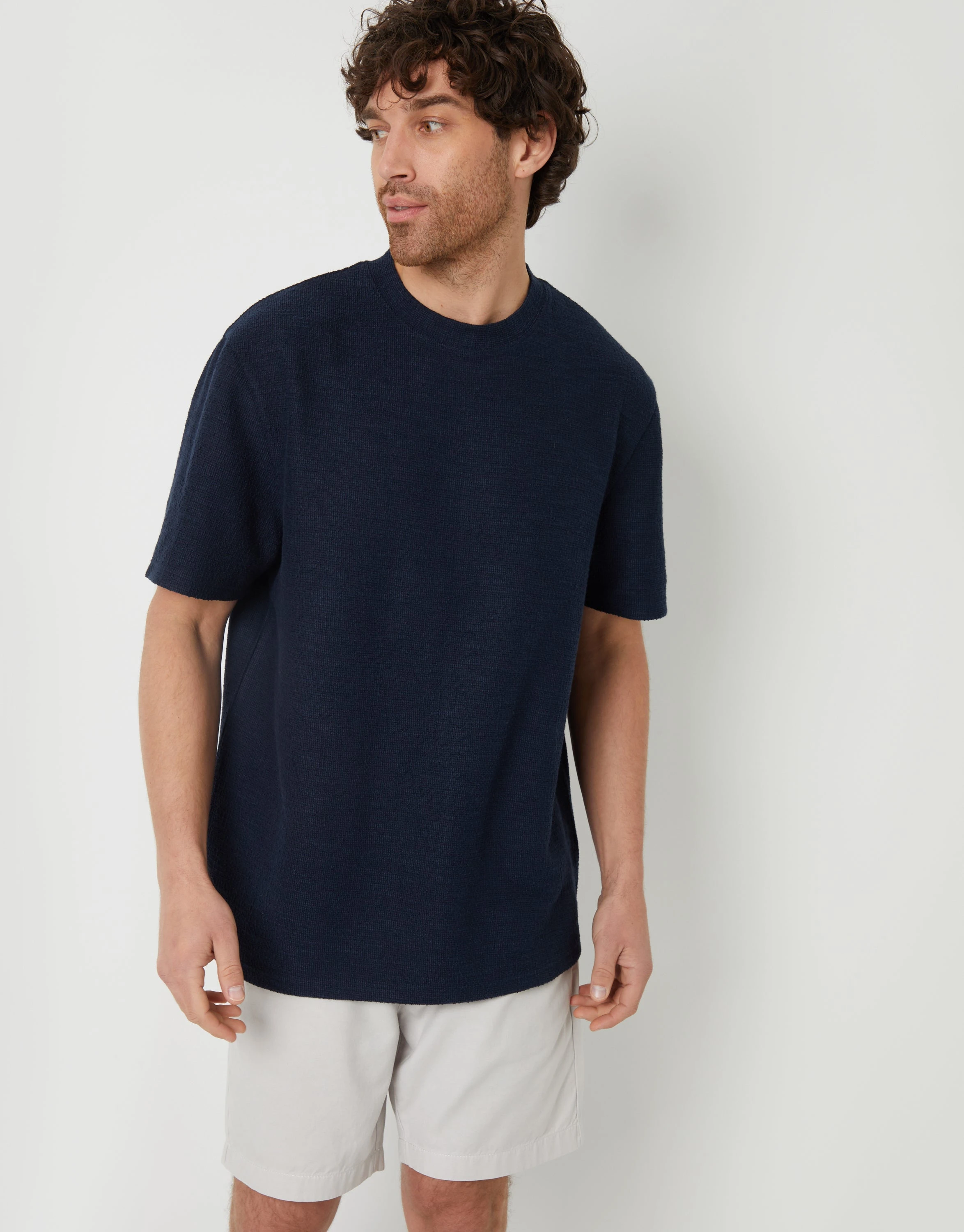 Men's Navy Textured Relaxed Fit T-Shirt