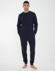 Men's Navy Waffle Textured Fleece Loungewear Set (2-Piece Set)