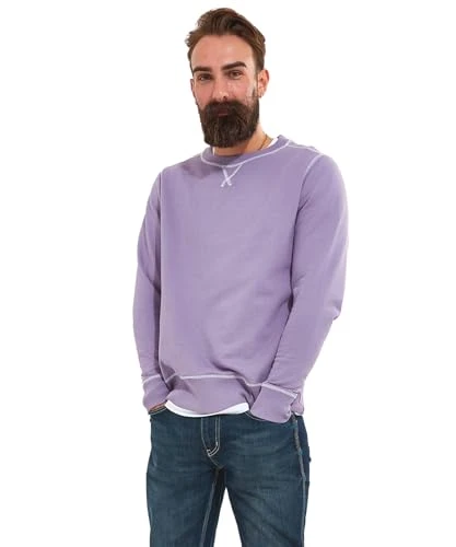 Men's Neon Pop Contrast Stitching Washed Sweatshirt, Lilac, XXL