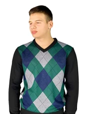 Mens New Season Crew and V-Neck Argyle Knitted Jumper (2XL, Style 3 - Navy(V-Neck))