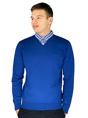 Mens New Season Mock V-Neck Knitted Jumper with Shirt Collar Insert (4XL, Dark Blue)