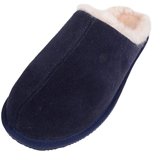 Men’s Newbury, Sheepskin Mule Rubber Sole Open Back Slippers, Blue (Navy), 12 UK 47 EU