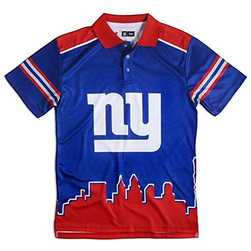 Mens NFL Polyester Short Sleeve Thematic Polo Shirt Blue, New York Giants