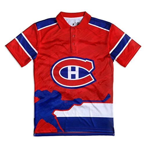 mens NHL Polyester Short Sleeve Thematic Polo Shirt BLUE, Montreal Canadiens