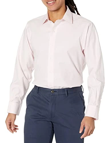 Men's Non-Iron Long Sleeve Button Down Ainsley Collar Stretch Dress Shirt, Solid, Light Pink, 15.5 I