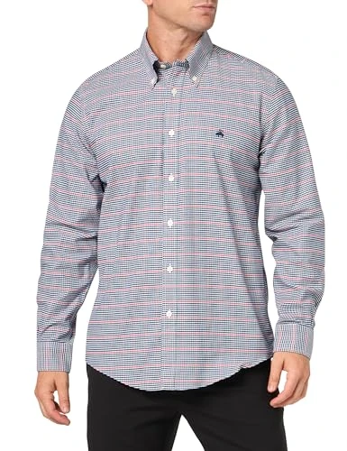 Men's Non-Iron Stretch Oxford Long Sleeve Check Sport Shirt, Navy, L/XL