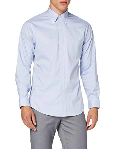 Men's Non-Iron Stretch Pinpoint Solid Button-Down Collar Dress Shirt, Light Blue, 16.5 Inches Neck 3