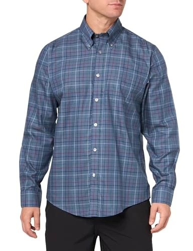 Men's Non-Iron Stretch Twill Long Sleeve Check Sport Shirt, Blue, XXL/3XL