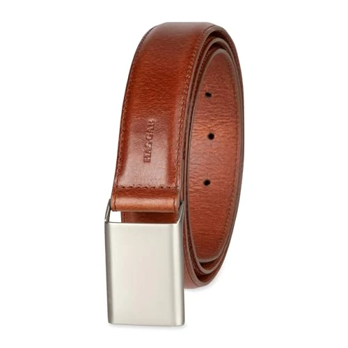 Men's Non Reversible Plaque Belt, Cognac, L