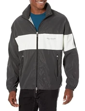 Men's Nylon Jacket with Zip and stowable Hood Bomber, Reflective/White, S Men's Nylon Jacket with Zip and stowable Hood Bomber, Reflective/White, S