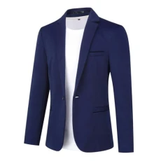 Mens One Button Blazer Casual Slim Fit Blazer Jacket Lightweight Suit Jackets Dark Blue L