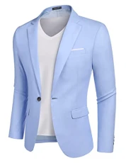 Men's One Button Blazer Sport Coat Lightweight Jacket Smart Suits Regular Fit Business Suit Tuxedo Sky Blue 3XL Men's One Button Blazer Sport Coat Lightweight Jacket Smart Suits Regular Fit Business Suit Tuxedo Sky Blue 3XL