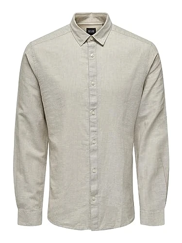 Men's Onscaiden Ls Solid Linen Shirt Noos, Chinchilla, M