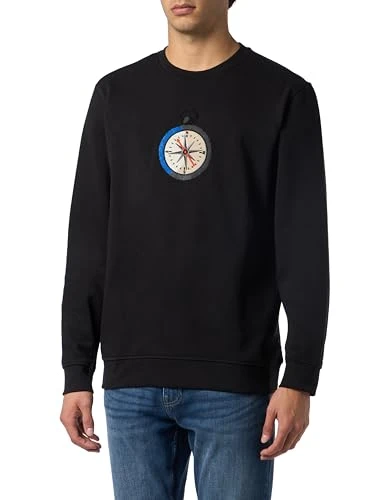 Men's Onsoliver Reg Camp Swt Crew Neck Sweatshirt, Black/Print: compass, XS