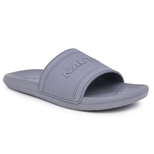 Men's Open Toe Slide Sandals - Comfortable Indoor & Outdoor Shower Slippers, Grey Mono Pilf, 7 UK