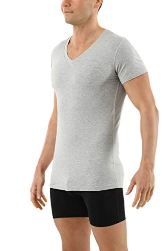 Men's organic stretch cotton undershirt short sleeves and v-neck grey M