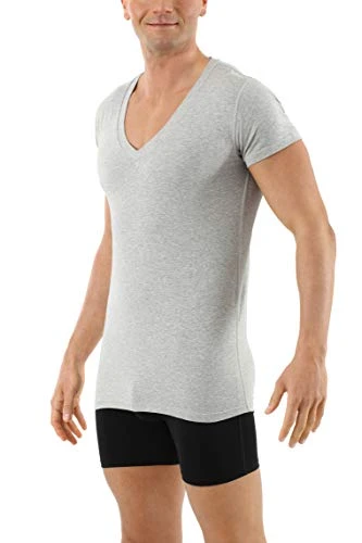 Men's Organic Stretch Cotton Undershirt Short Sleeves and v-Neck Grey S