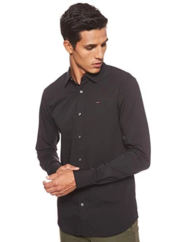 Men's Original Stretch Casual Shirt, Black (Tommy Black 078), L