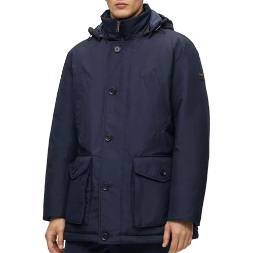 Mens Osiass Logo-Patch Parka Jacket with Water-Repellent Finish Blue