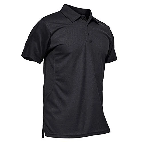 Men's Outdoor Breathable Polo Shirts Quick Dry Short Sleeve Safari Camping Tops,Black,XL