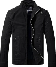 Men's Outdoor Lightweight Jacket Casual Cotton Coat Windproof Warm Jackets Classic Full-Zip Jacket Black S Men's Outdoor Lightweight Jacket Casual Cotton Coat Windproof Warm Jackets Classic Full-Zip Jacket Black S