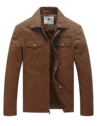 Men's Outdoor Lightweight Jacket Casual Summer Jacket with Multi Pockets Military Jacket Coffee S