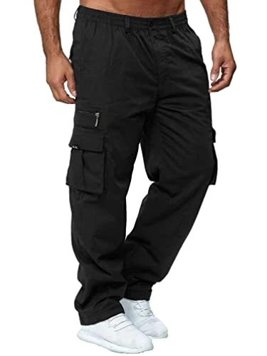 Men's Outdoor Military Pants Lightweight Casual Cargo Pants Hiking Joggers Trousers with Pockets Bla