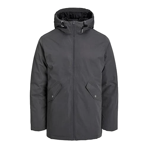 Mens Outdoor Parka Jackets 100% Polyester Hooded Drawstring Long Sleeves Coats, Grey colour, UK size