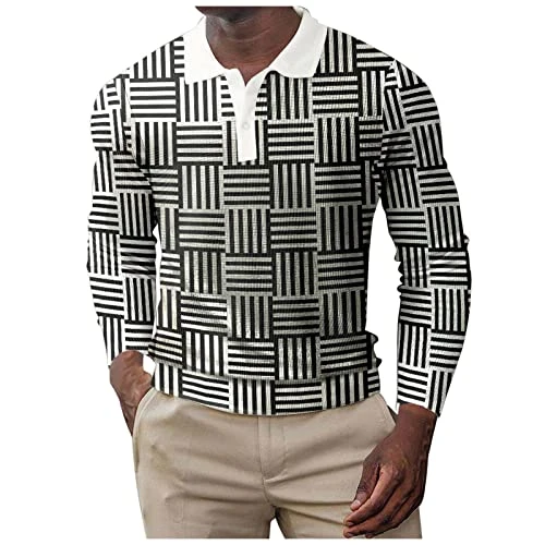 Men's Outdoor Performance Tactical Polo Shirts Loose Fit Print T Shirt Dress Golf wear Henley t Shirts for Men UPF 50+ Vacation Graduation Colorful Tshirts tee Men's Polos Black
