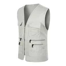 Men's Outdoor Work Vest Casual Travel Photo Vest Cargo Vest with Multiple Pockets Jacket Vest Men Winter, beige, 3XL