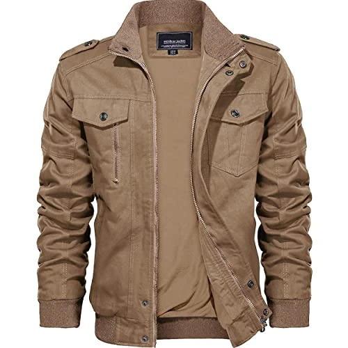 Men's Outwear Winter Cargo Military Jackets Multi Pocket Windproof Windbreaker Coat, XXL, Khaki-new