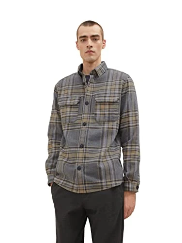 Men's Overshirt Jacket made of flannel 1033712, 30755 - Grey Melange Beige Big Check, XXL